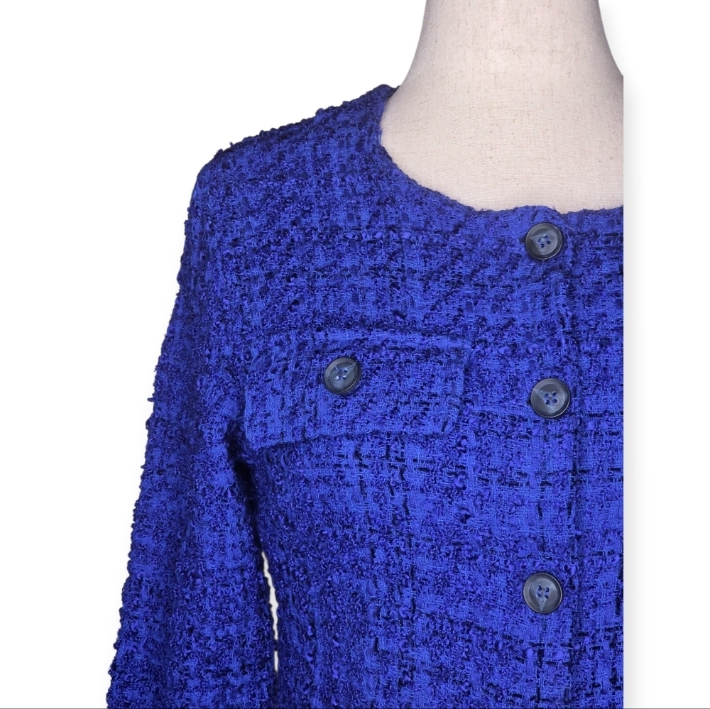 Maeve Anthropologie Tweed Cropped Jacket XL Cobalt Blue Button Front - Picture 3 of 11